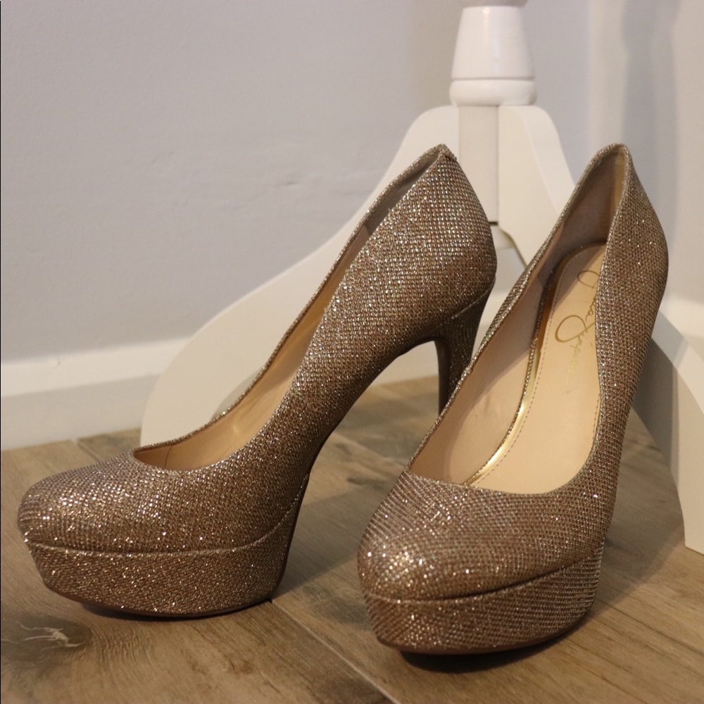 {Jessica Simpson} sparkly gold heels